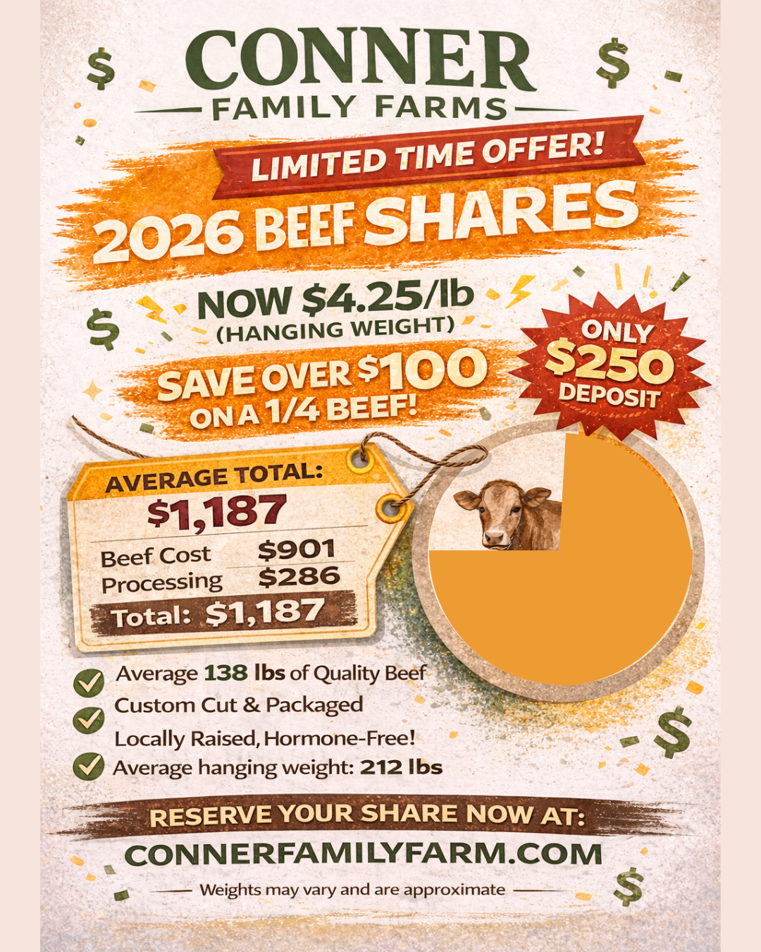 1/4 Beef- Local Pickup Deposit